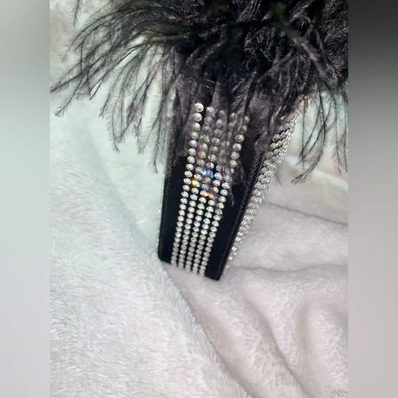 Mach & Mach Crystal & Feather Trim Satin Bag (Black) - Picture 9 of 13